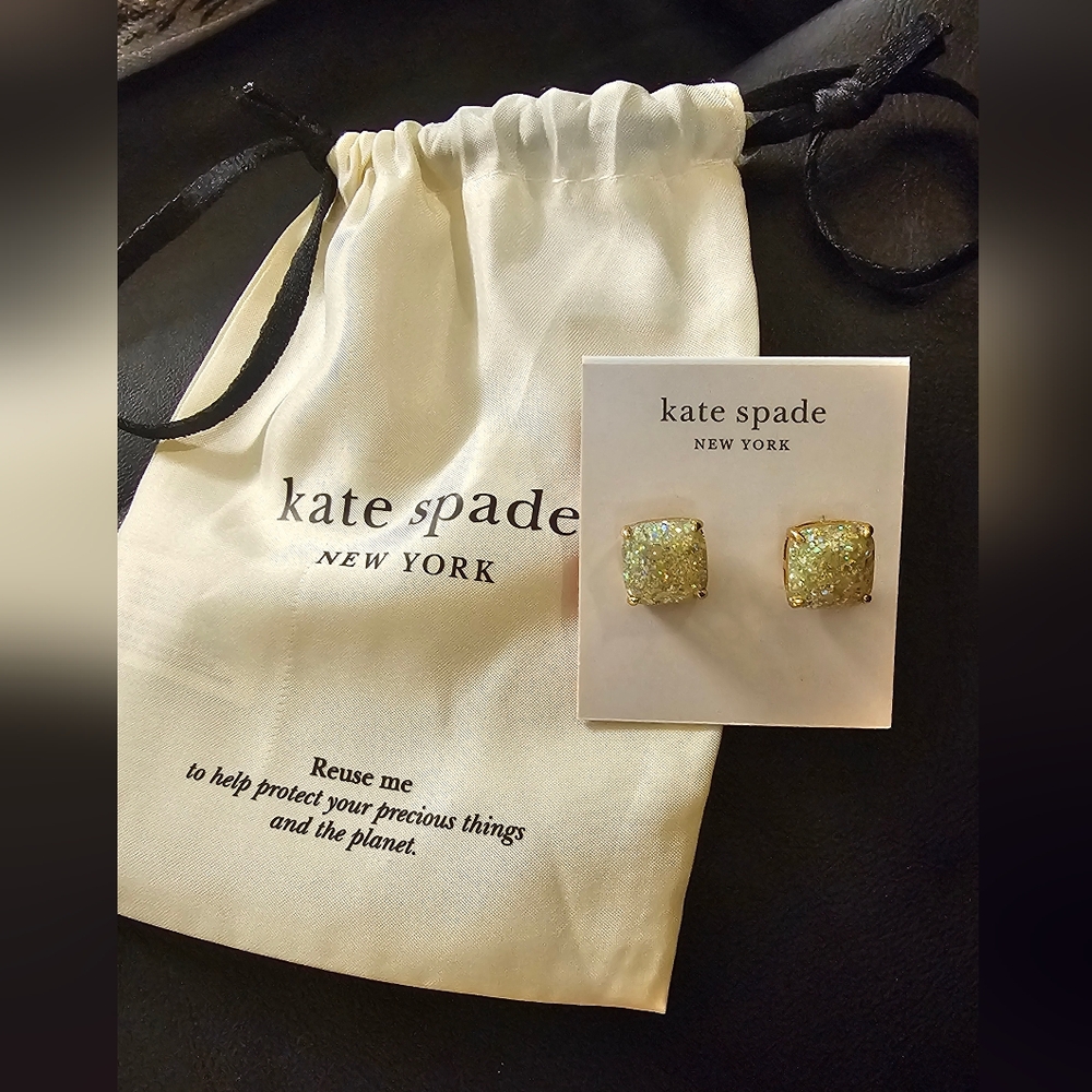Kate Spade New York Opal Glitter Square Goldtone Stud Earrings NWT - Picture 8 of 10